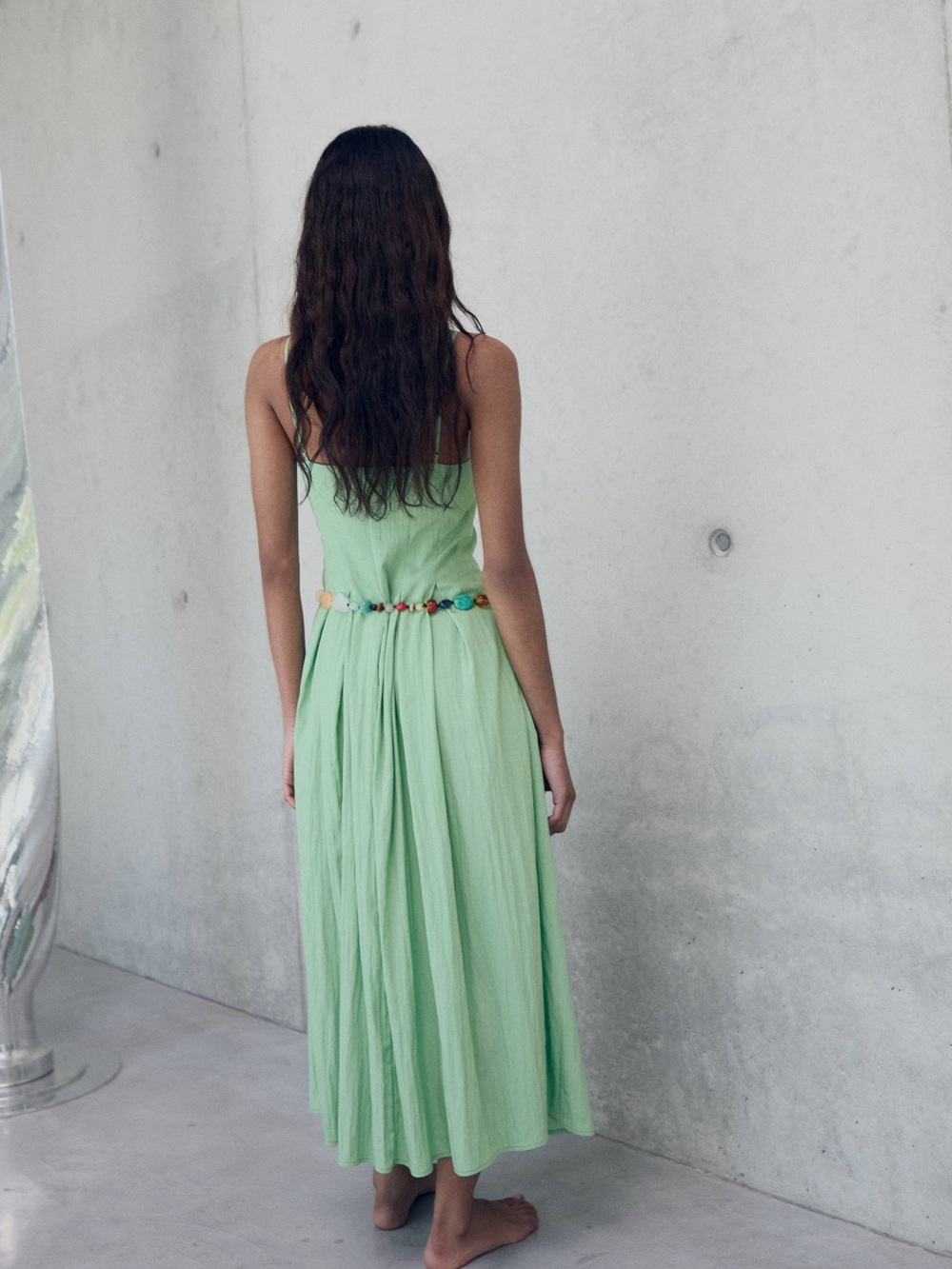 Mango Light Green Strappy Midi Dress - Picture 6 of 9